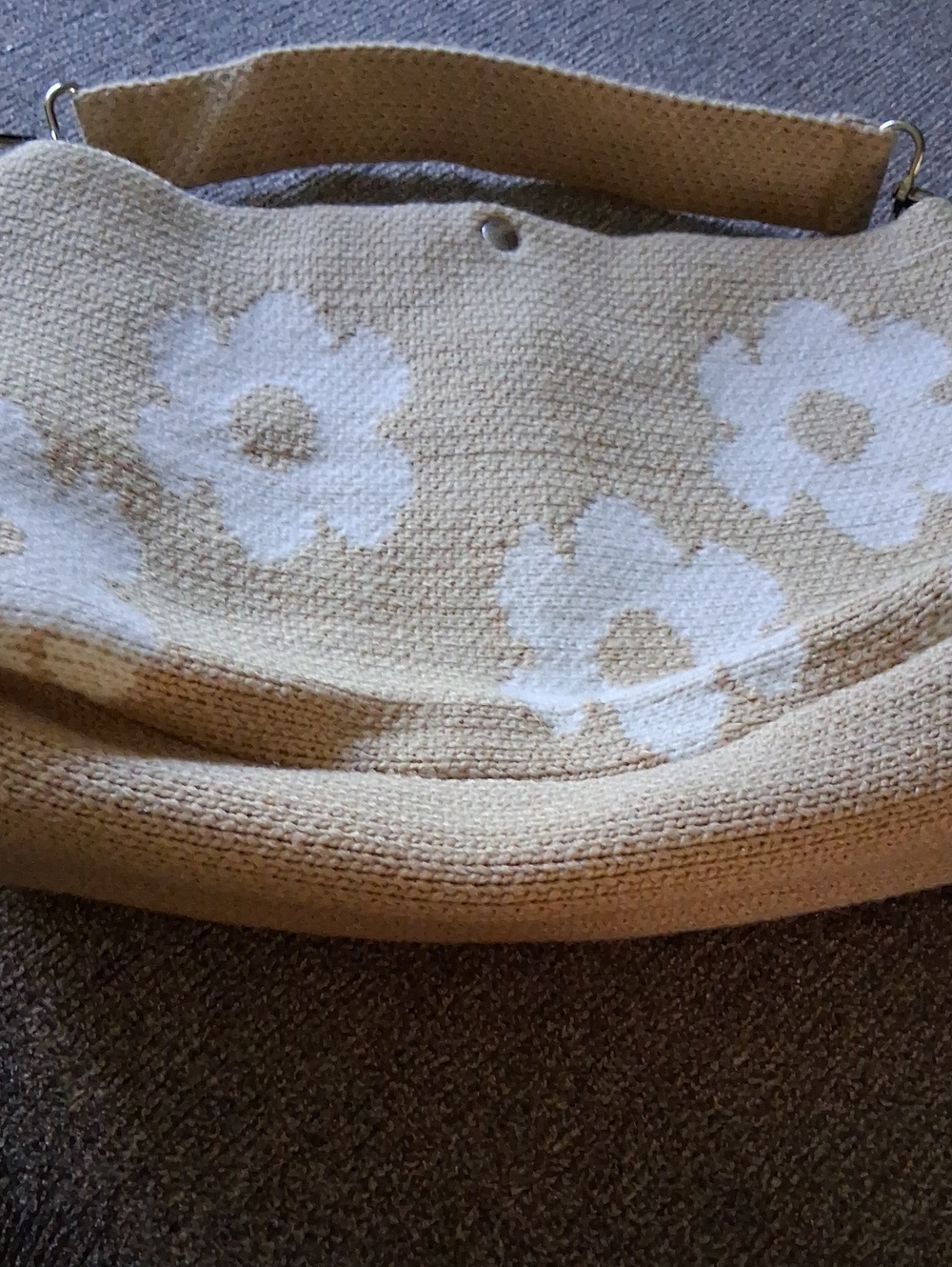 Cream Floral Knit Shoulder Bag - Casual Women’s Handbag